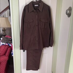 Kate Hill Brown Two-Piece Shirt and Trousers Set